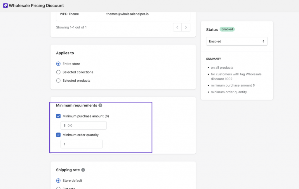 steps to add minimum order quantity on shopify